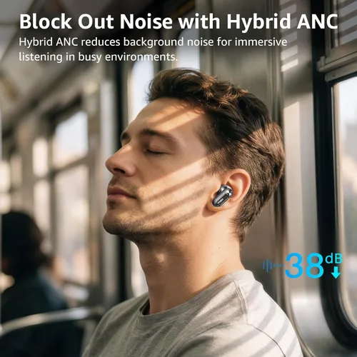 Miniatura 3 de TOZO Crystal Pods - Auriculares inalámbricos híbridos con cancelación activa de ruido, controladores de 0.394 in, graves profundos, 4 micrófonos