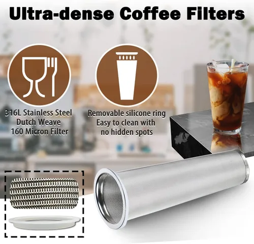 Miniatura 8 de Cafetera de Preparación en Frío Mason - Jarra de Café Helado de 64oz con Cuchara Mezcladora de Acero Inoxidable y Filtro Súper Denso, 3 Pasos