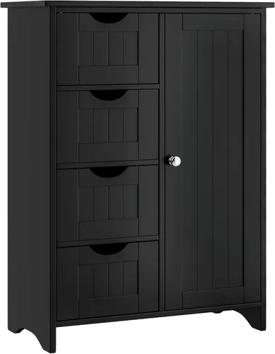Miniatura 8 de JUMMICO Armario de suelo de baño, organizador de almacenamiento independiente de madera con 1 puerta y 3 cajones, armario de almacenamiento de baño