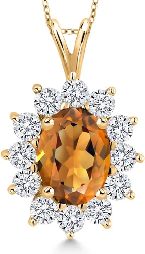 Miniatura 128 de Gem Stone King Collar con piedra natal ovalada de plata chapada en oro amarillo de 18 quilates, ovalado de 0.315 x 0.236 in, collares con colgante