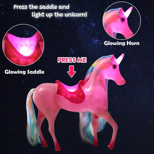 Miniatura 2 de BETTINA Juego de muñecas de princesa unicornio, juguetes de unicornio con luz mágica para niñas, juguetes de caballo con crin y cola, juguete
