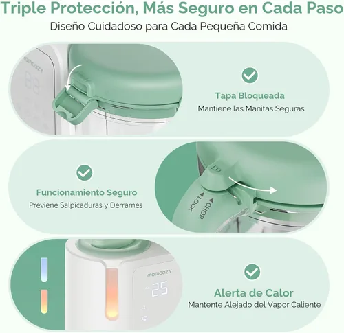 Miniatura 9 de Momcozy AutoMeal Procesador de Alimentos para Bebés – Procesador de Alimentos de Vapor y Mezcla Automática de Un Solo Paso, Taza Grande de 15 oz