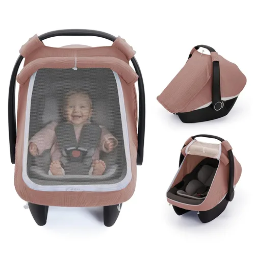 Miniatura 9 de Blissful Diary Cubierta de asiento de coche para bebé, ventana de malla extra grande, muselina de algodón transpirable, toldo infantil a prueba