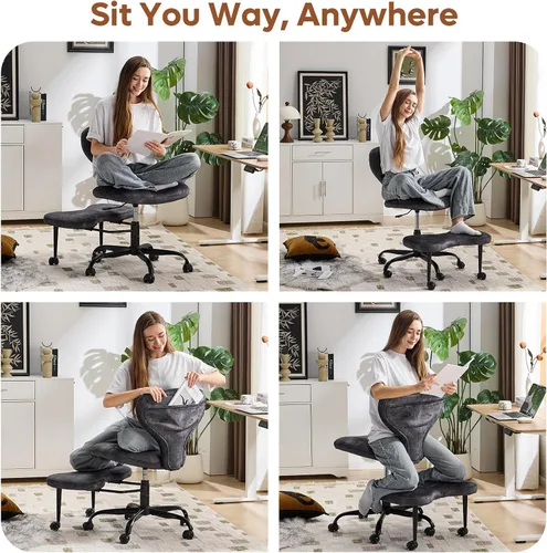 Miniatura 4 de YFO Silla ergonómica de oficina con patas cruzadas y silla de meditación para TDAH con ruedas silenciosas para silla de escritorio de oficina