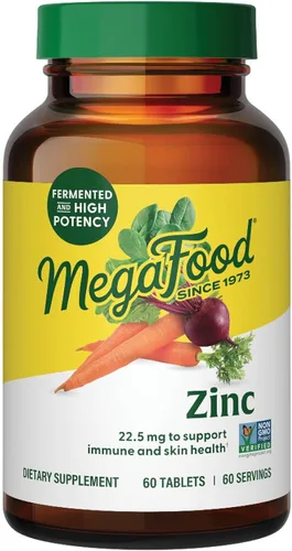 Suplementos de Zinc MegaFood - Suplemento de apoyo inmunológico vegano con 22.5 mg de zinc fermentado de alta potencia - Hecho con alimentos reales