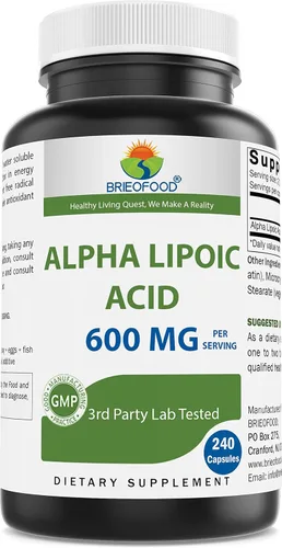 Brieofood Ácido alfa lipoico 600 mg por porción - 240 cápsulas - Sin OMG, sin gluten