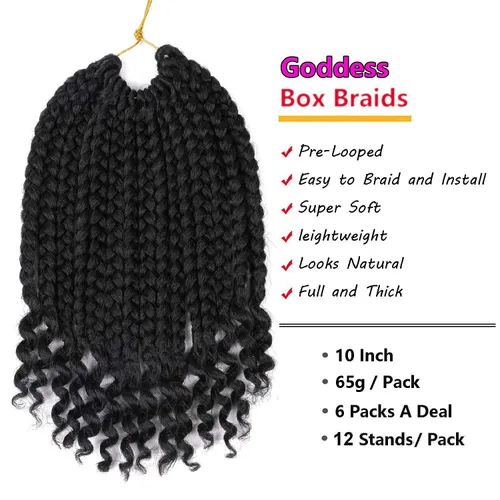 Miniatura 2 de Paquete de 6 trenzas de ganchillo con extremos rizados, trenzas de ganchillo de 10 pulgadas, trenzas bohemias de ganchillo para mujeres negras