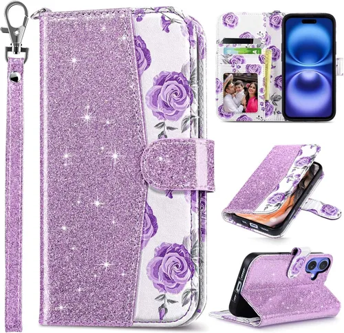 Miniatura 42 de ULAK Compatible con iPhone 15 Estuche tipo cartera para mujer, funda tipo billetera de piel PU premium con tarjetero, función de caballete, estuche