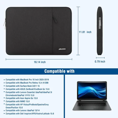 Miniatura 5 de MOSISO Funda vertical de poliéster con bolsillo para laptop de 15, 15.6 y 16 pulgadas, para computadora MacBook Pro 16 M4, M3, M2 y M1, HP, Acer