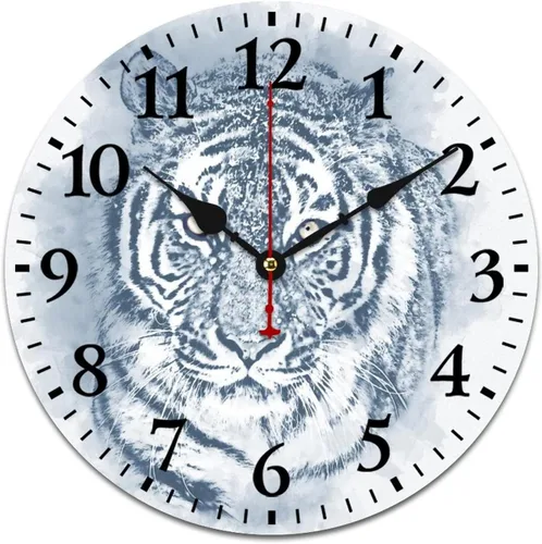 Miniatura 16 de Reloj de pared de madera de 12 pulgadas, reloj de pared de tigre majestuoso, movimiento de cuarzo, rayas de números arábigos, animales, vida Patrón 8