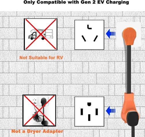 Miniatura 4 de NEMA 10-30P a 14-50R Cable adaptador de cargador EV 30 Amp 3 clavijas secadora a 50 Amp 4 clavijas adaptador de conversión EV solo compatible