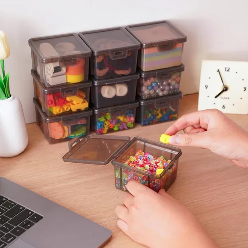 Miniatura 2 de Paquete de 10 recipientes pequeños de plástico con tapas, cajas de almacenamiento apilables transparentes y organizadores para organizador