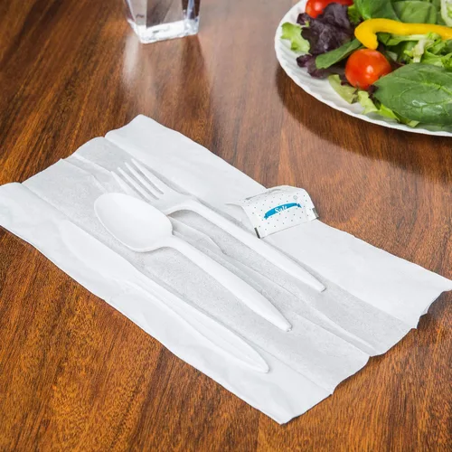 Miniatura 3 de 250 paquetes de cubiertos de plástico blanco, cubiertos desechables envueltos individualmente