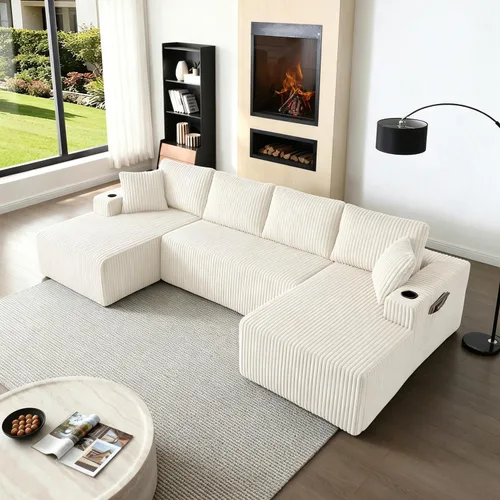 Sofá cama modular de 124 pulgadas, sofá de nube sin hueso para sala de estar, sofá de 5 asientos en forma de U con 2 bolsillos de almacenamiento y 2