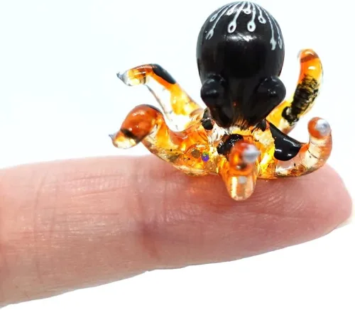 Miniatura 8 de Pulpo diminutas micro figuras sopladas a mano de vidrio de color arte animales coleccionables regalo decoración del hogar (negro)