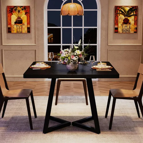 Miniatura 5 de Tribesigns Mesa de comedor cuadrada para 2, mesa de comedor industrial de 31.5 pulgadas con base de metal, mesa de cocina para comedor, espacio