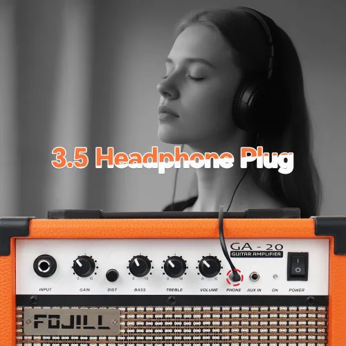 Miniatura 6 de Fojill Amplificador de guitarra eléctrica de 20W, amplificador de práctica pequeño portátil de viaje mini con conector de auriculares de 3.5, Naranja