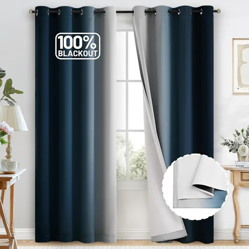 Miniatura 64 de COSVIYA Cortinas 100% Opacas Azul Degradado con Lazos Ajustables para Cocina Aislamiento Térmico Oscurecimiento de Habitación Cenefa con Bolsillo