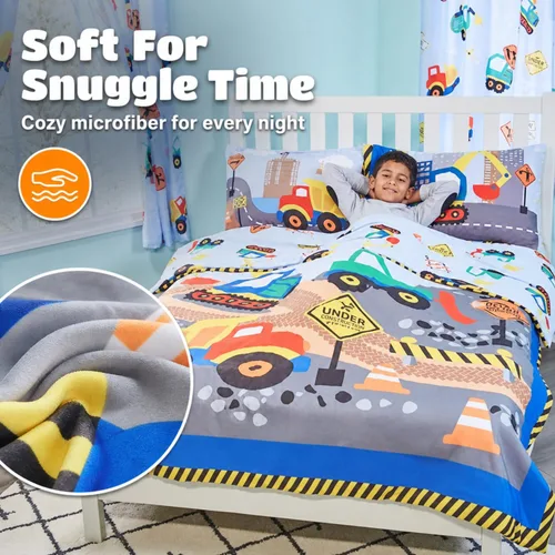 Miniatura 3 de EVERYDAY KIDS Edredón de cama tamaño individual/matrimonial para niños pequeños con camiones volquete y excavadoras; ropa de cama para niños