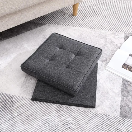 Miniatura 6 de Ornavo Home Taburete otomano de almacenamiento cuadrado de lino plegable con cubo, reposapiés/asiento con tapa de mesa, mesa de café otomana - 15 x