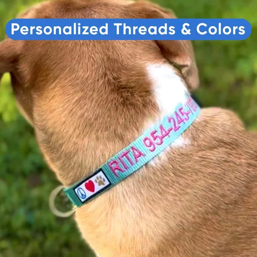 Miniatura 5 de Pawtitas Collar personalizado para perro, collar de perro pequeño, bordado con nombre, número de teléfono, collar de cachorro, collar ajustable