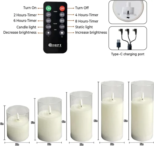 Miniatura 6 de LEDHOLYT Vela Recargable Sin Llama, Vela de Pilar LED Intermitente de Cera Real con Control Remoto y Temporizador, Mecha en Forma de Lágrima, Velas