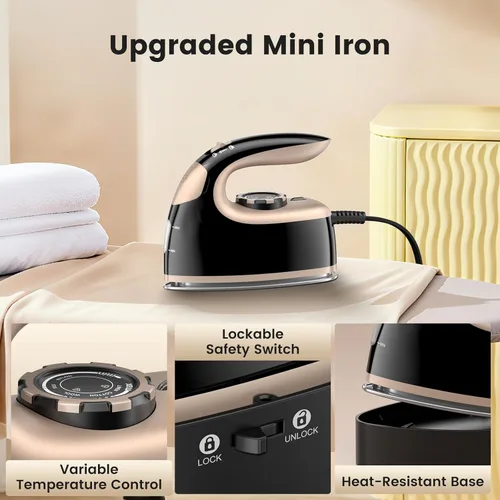 Miniatura 5 de MIYOKO Mini plancha de vapor para ropa, plancha pequeña portátil de 1000 W, con suela antiadherente, vapores de alta velocidad de 0.88 oz/min