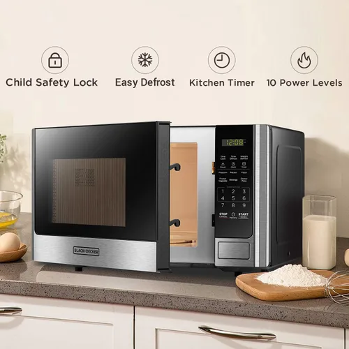 Miniatura 4 de BLACK+DECKER Microondas digital con puerta giratoria y botón de seguridad para niños