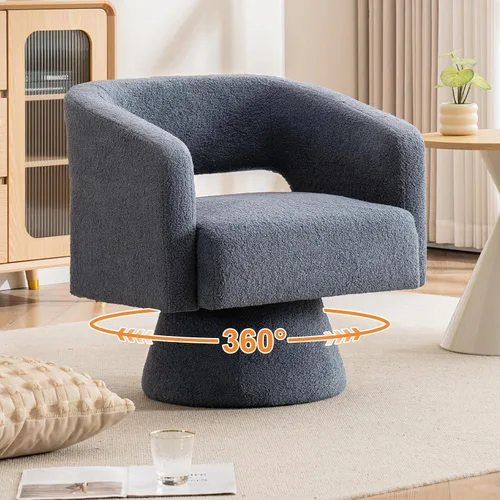 Miniatura 12 de ClinQ Silla giratoria de barril acento, juego de sillas redondas tapizadas de teddy extragrandes, silla de tocador moderna de lujo de 360°