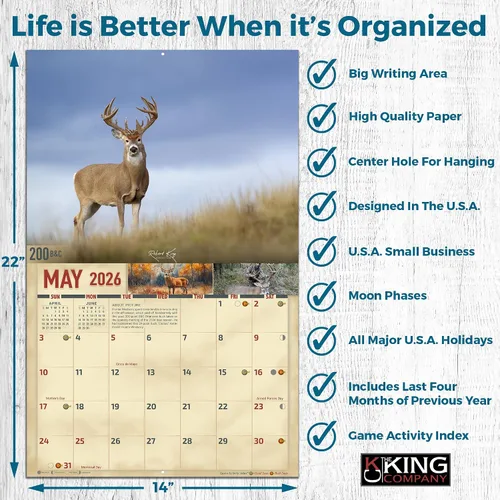 Miniatura 4 de Calendario de pared de venado cola blanca monstruo 2026, 16 meses, tamaño XL, 14x22, Calendario Big Buck Rack de The KING Company - Calendarios