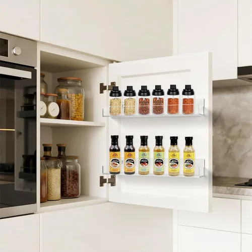 Miniatura 4 de Estante de especias acrílico transparente montado en la pared, estante flotante de 15 pulgadas con protectores de extremo extraíbles para armario
