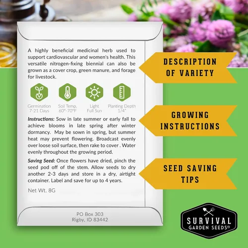 Miniatura 2 de Survival Garden Seeds - Semilla de trébol rojo para plantar - 1 paquete con instrucciones para plantar y cultivar una hierba medicinal y una