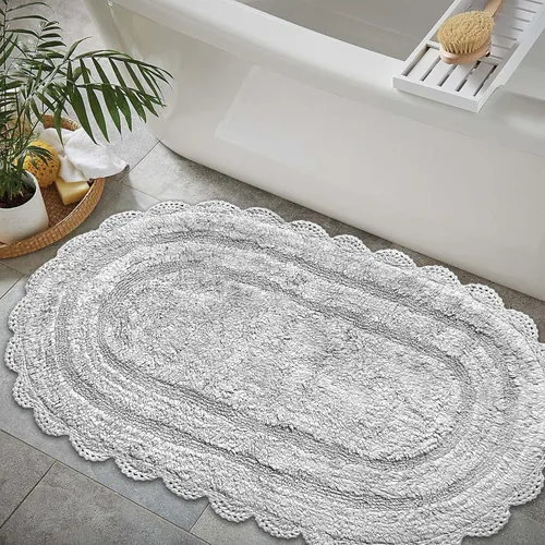 Miniatura 11 de Chardin home Alfombra de baño de ganchillo beige, alfombra de baño ovalada 100% algodón con borde de ganchillo artesanal hecho a mano, alfombra