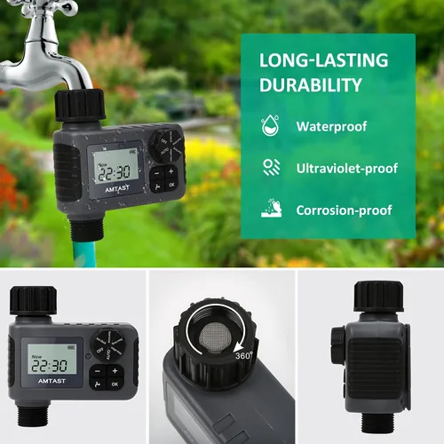 Miniatura 2 de Temporizador de riego programable para manguera de jardín con retardo de lluvia, función de riego por goteo manual/automático, sistema de riego