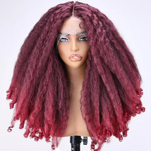 Miniatura 8 de SOKU Nueva peluca rizada afro con diadema, textura de cabello sintético trenzado con rizos únicos en el extremo, negro de 20 pulgadas, pelucas