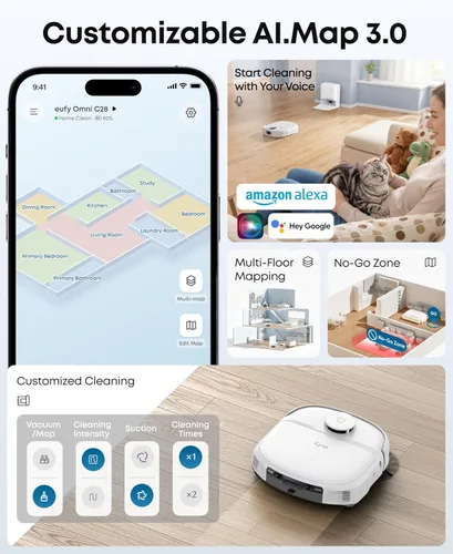 Miniatura 8 de eufy C28 - Combo de aspiradora y trapeador robot blanco 2026, succión de 15,000 Pa, mopa con rodillo autolimpiante HydroJet, mejorado desde X10 Pro