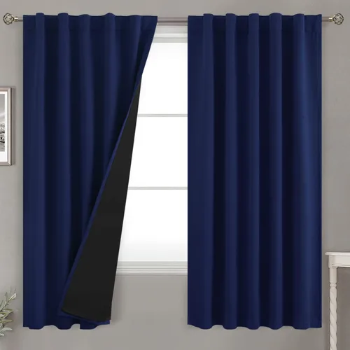 Miniatura 71 de BGment Cortinas 100% opacas beige de 63 pulgadas de largo con forro aislante térmico, bolsillo para varilla y lengüeta trasera de doble capa