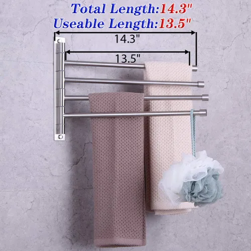 Miniatura 4 de GERZWY Toallero giratorio SUS 304 de acero inoxidable de 4 brazos para baño, soporte para toallas, organizador de almacenamiento, ahorro de espacio