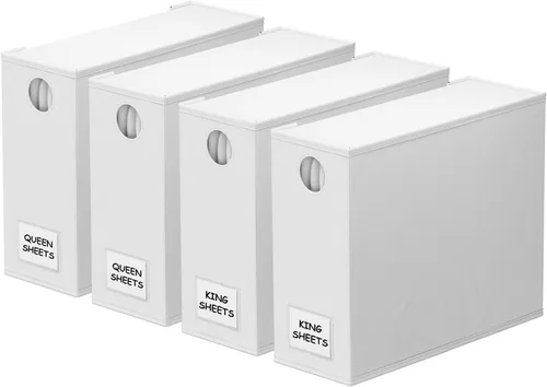 Miniatura 17 de SpaceAid Paquete de 4 organizadores de sábanas y almacenamiento, organizador de sábanas plegable para armario de lino, juego de sábanas con ventana