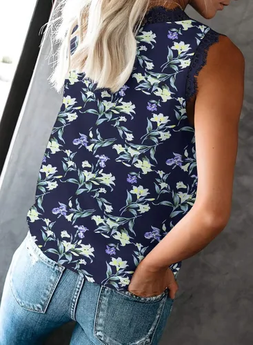Miniatura 196 de VIISHOW - Camiseta sin mangas, sexy, con cuello en V y bordes de encaje para mujer, camisola de vestir, camisas de gasa, sin mangas, casuales