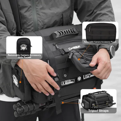 Miniatura 4 de Cwatcun Bolsa Bandolera para Cámara, Impermeable Multifuncional Fotografía Táctica Bolsa Cruzada para Cámara con Soporte para Trípode y Bolsas
