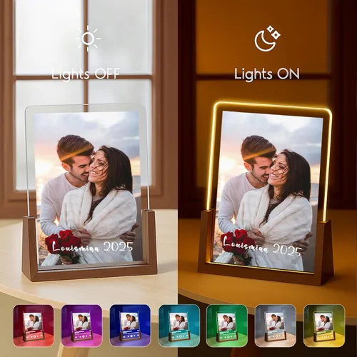 Miniatura 3 de LOUISMIAA - Marcos de fotos personalizados con luz nocturna, placa decorativa para aniversario, cumpleaños, día de la madre, día del padre, San