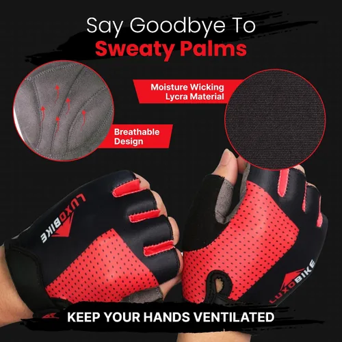 Miniatura 5 de Guantes de ciclismo, guantes de bicicleta de montaña, guantes de bicicleta Antideslizante, absorción de golpes, acolchado, transpirable, medio dedo