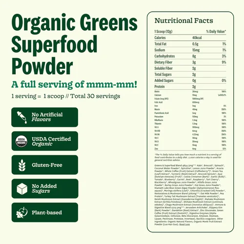 Miniatura 6 de Suja Organic Greens - Mezcla probiótica en polvo, espirulina, bebida diaria de superalimentos o mezcla de batidos para apoyo inmunológico, digestión