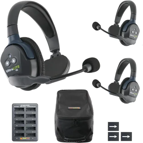 EARTEC UL3S Ultralite-HD Sistema de Comunicación de Intercomunicador Inalámbrico Full Duplex de 3 Personas, Auriculares de Una Oreja, Rango de hasta