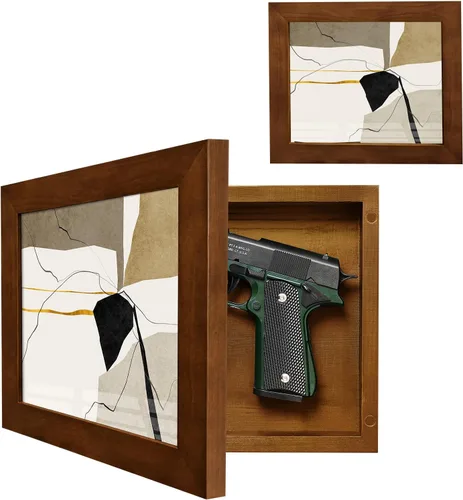 Miniatura 10 de Caja de Almacenamiento Oculta para Armas, Caja de Seguridad Oculta para Pistolas con Marco de Imagen Magnético de Madera para Armas de Mano, Caja