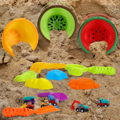 Miniatura 2 de Juego de juguetes de arena de playa para niños, cubo de playa plegable de silicona plegable para viajes, juguetes de playa para verano al aire