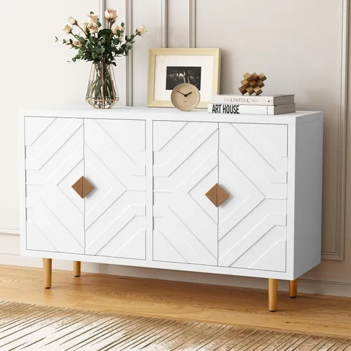 Miniatura 8 de HLR Gabinete de Acento de 48 pulgadas con 4 Puertas y Estantes, Aparador Gabinete Buffet Moderno con Puertas de Patrón Decorativo en Relieve