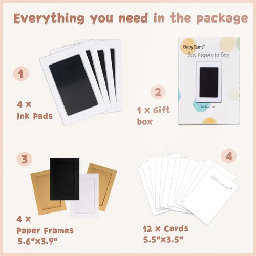 Miniatura 5 de Kit de manos y huellas de bebé sin tinta, kit de almohadilla de tinta de tacto limpio, sello de pie de mano para bebé, paquete de 4 almohadillas