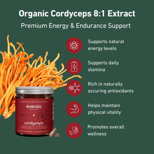 Miniatura 5 de Cápsulas Cordyceps orgánicas – Extracto de Cordyceps Militaris 8:1, 500 mg por cápsula – Suplemento de hongos para energía, resistencia y apoyo al